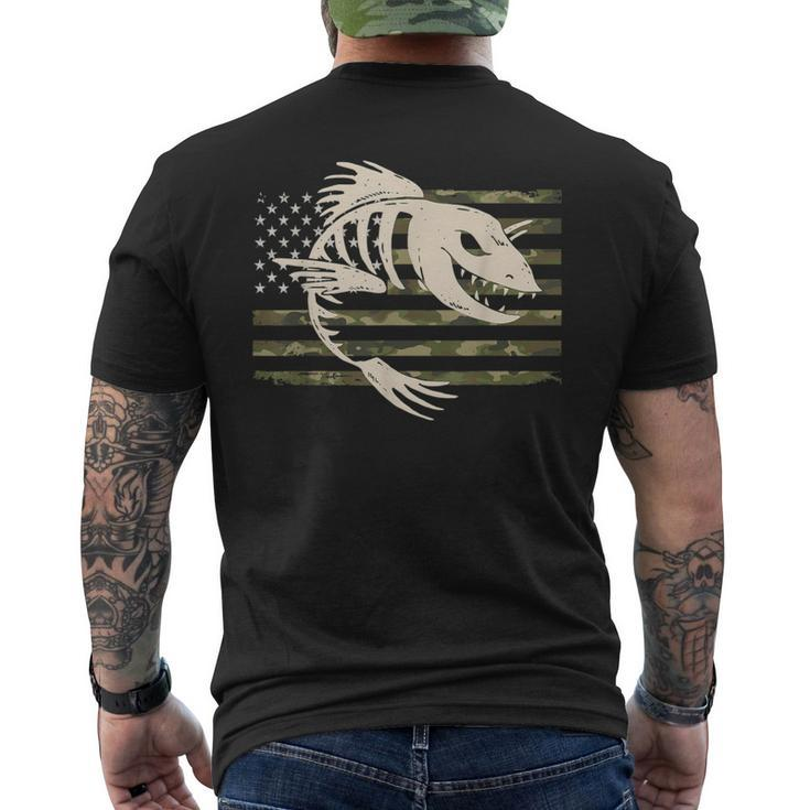 Fish Bones Skeleton Camo Us American Flag Camouflage Fishing Men's T-shirt Back Print