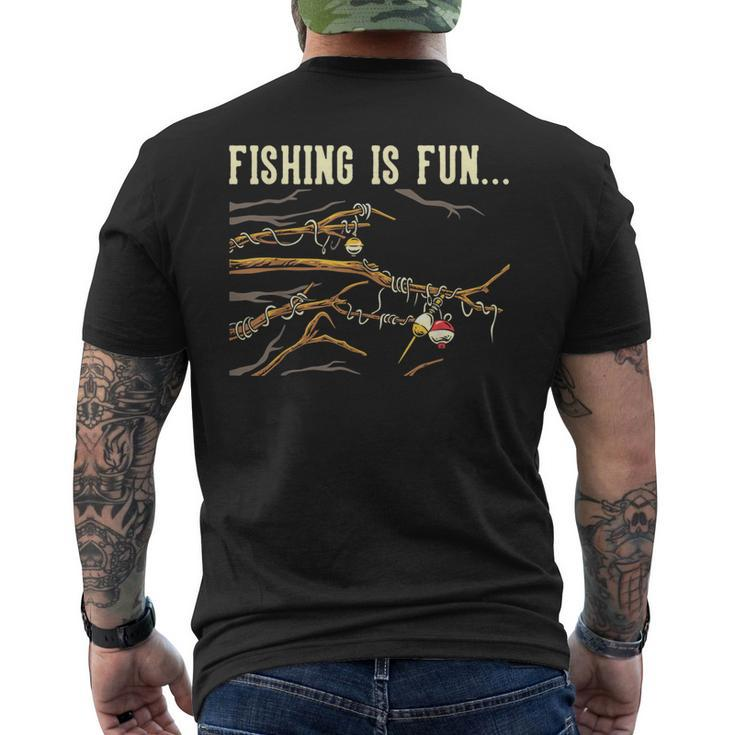 Fishing Is Fun Bobbers Stuck In Tree Men's T-shirt Back Print