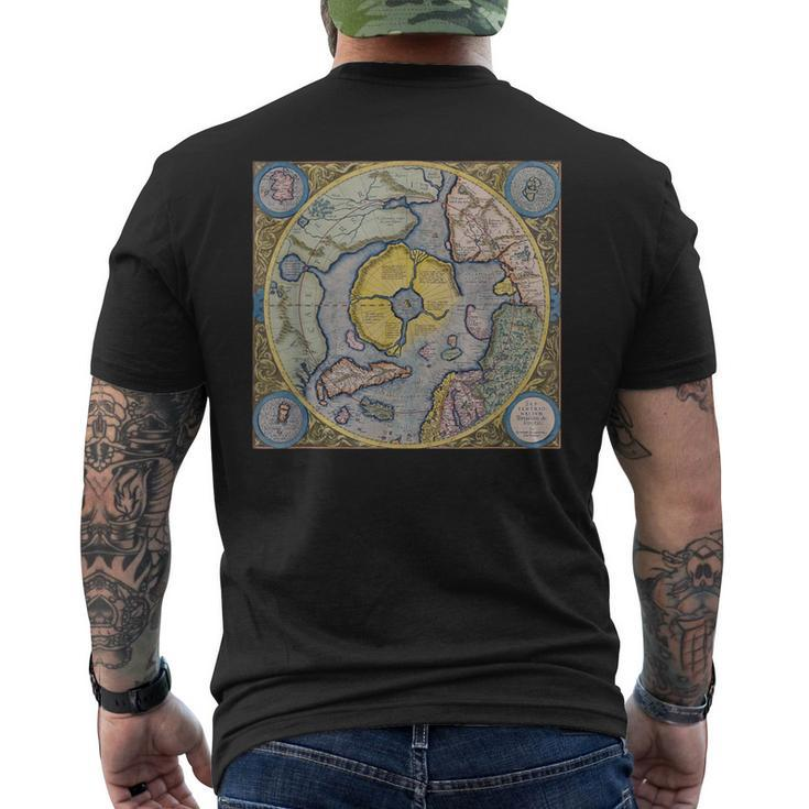 Flat Earth Antique Map T-Shirt mit Rückendruck