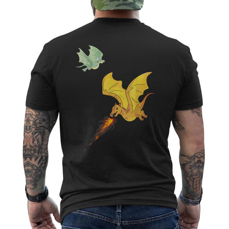 Flying Dragons & Flames Lizard Wyverns Men's T-shirt Back Print