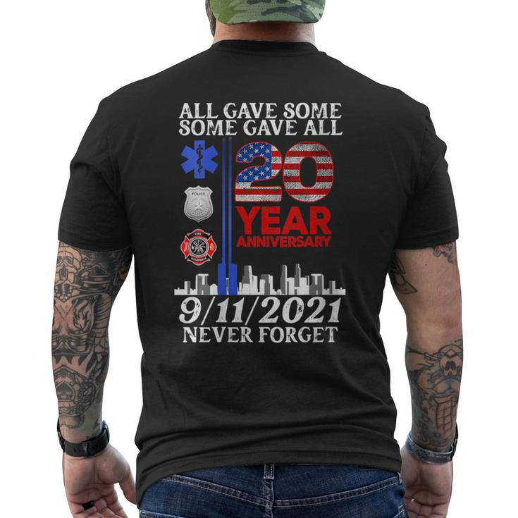 Never Forget 911 20Th Anniversary Patriot Day 2001 Flag Usa Men's T-shirt Back Print