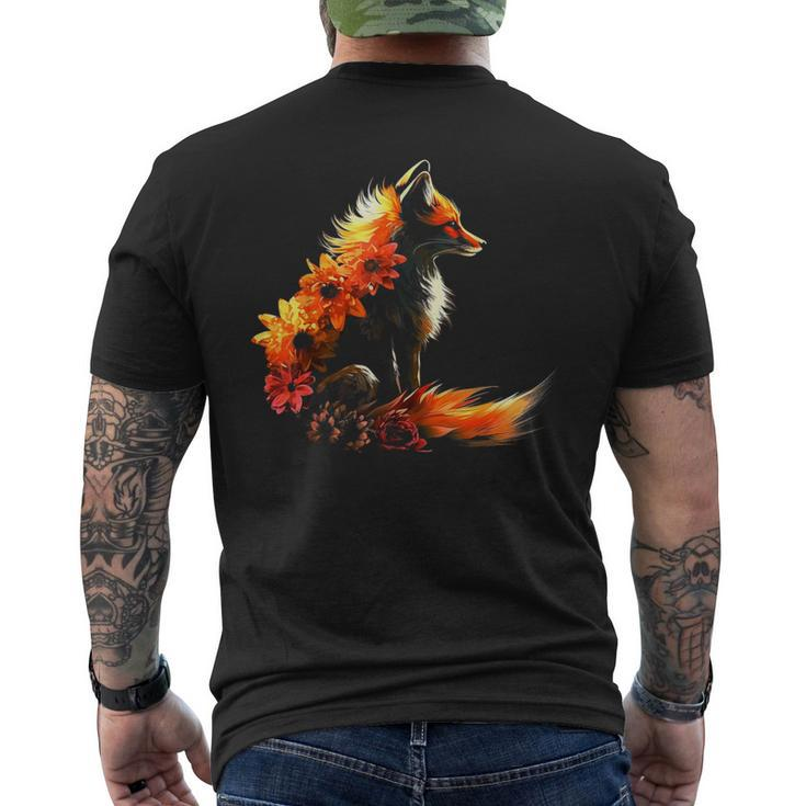Fox Flowers Artificial Animal Fox Men's T-shirt Back Print