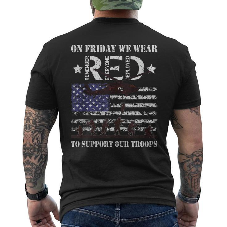 On Friday We Wear Red Support Our Troops American Flag Retro Men's T-shirt Back Print