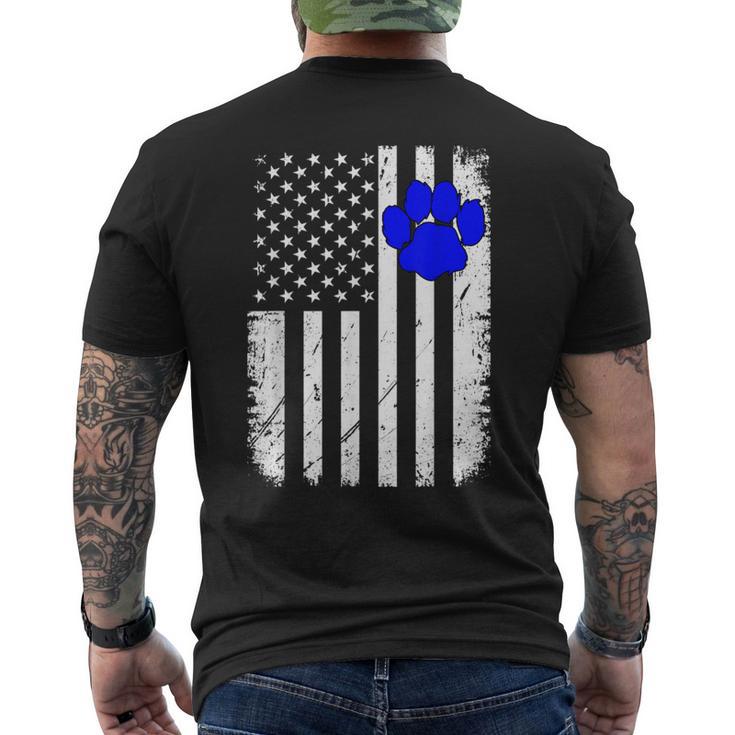 Fun Thin Blue Line Police K9 Dog American Flag Men's T-shirt Back Print