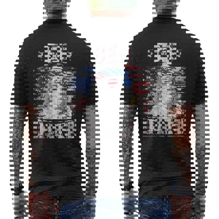 Ben Drankin 4Th Of July Usa Flag Drinking Beer Men's T-shirt Back Print