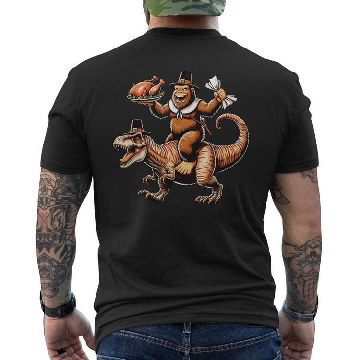 Bigfoot Riding T-Rex Vintage Thanksgiving Turkey Day Men's T-shirt Back Print