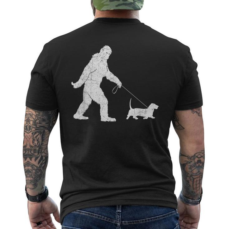 Bigfoot Sasquatch Walking Basset Hound Dog Lovers Men's T-shirt Back Print