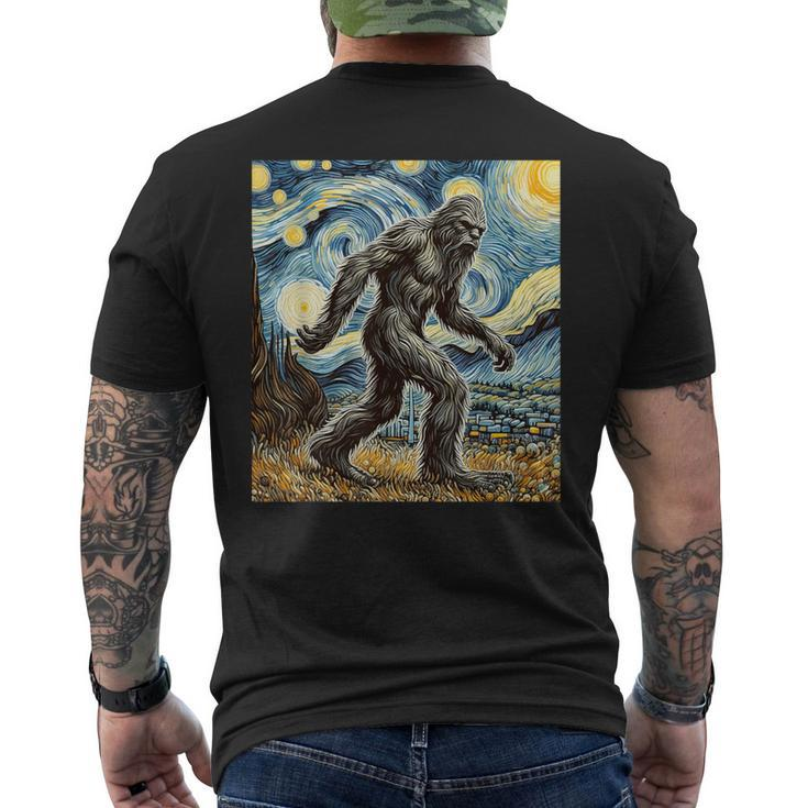 Bigfoot Starry Night Sasquatch Van Gogh Sky Painting Men's T-shirt Back Print