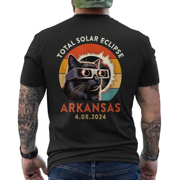 Cat Wearing Solar Eclipse Viewers April 2024 Arkansas Men's T-shirt Back Print