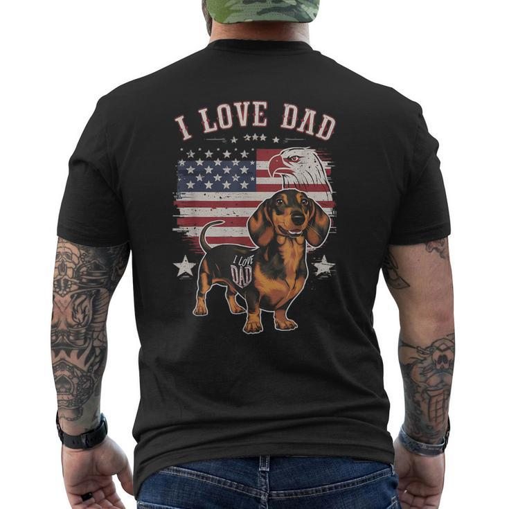 Dachshund Tattoo I Love Dad Fathers Day Patriotic Men's T-shirt Back Print