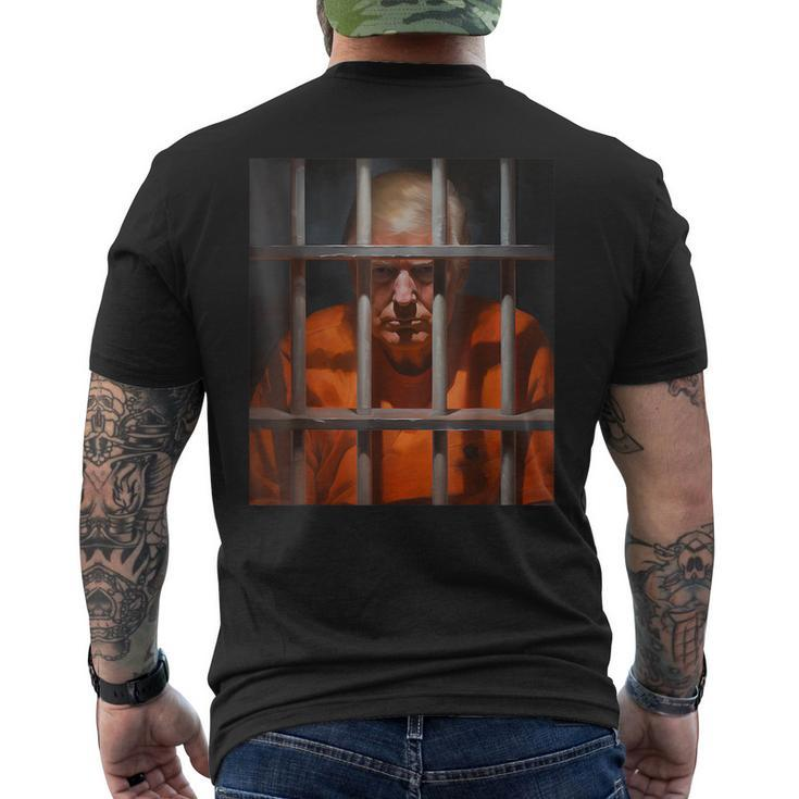 Donald Trump Behind Bars Hot Orange Jumpsuit Humor Men's T-shirt Back Print