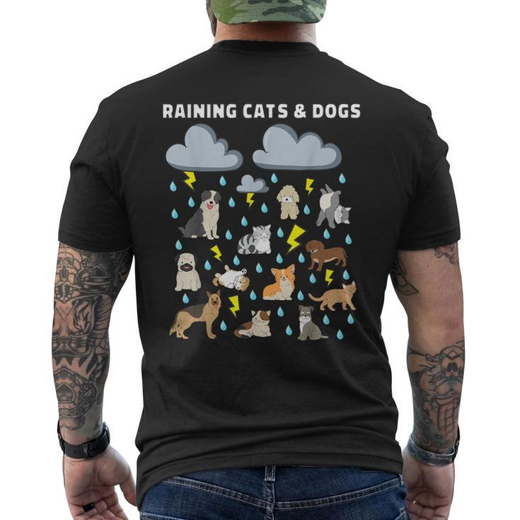English Idiom Raining Cats And Dogs Puppies Kitten Men's T-shirt Back Print