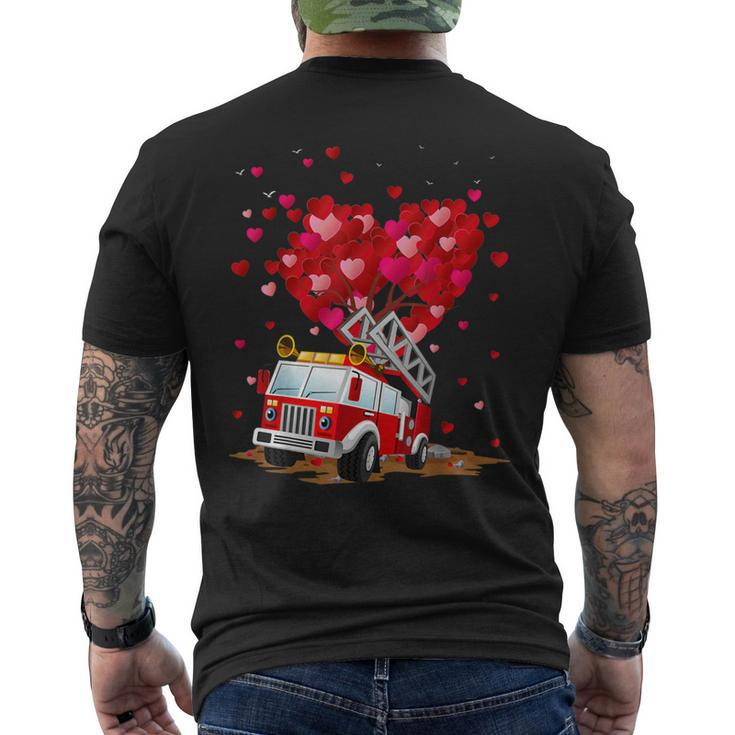 Fire Truck Lover Heart Shape Fire Truck Valentines Day Men's T-shirt Back Print