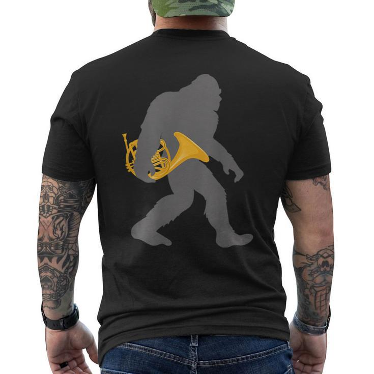 Horn Player Bigfoot Musician With French Horn Mens Back Print T-shirt
