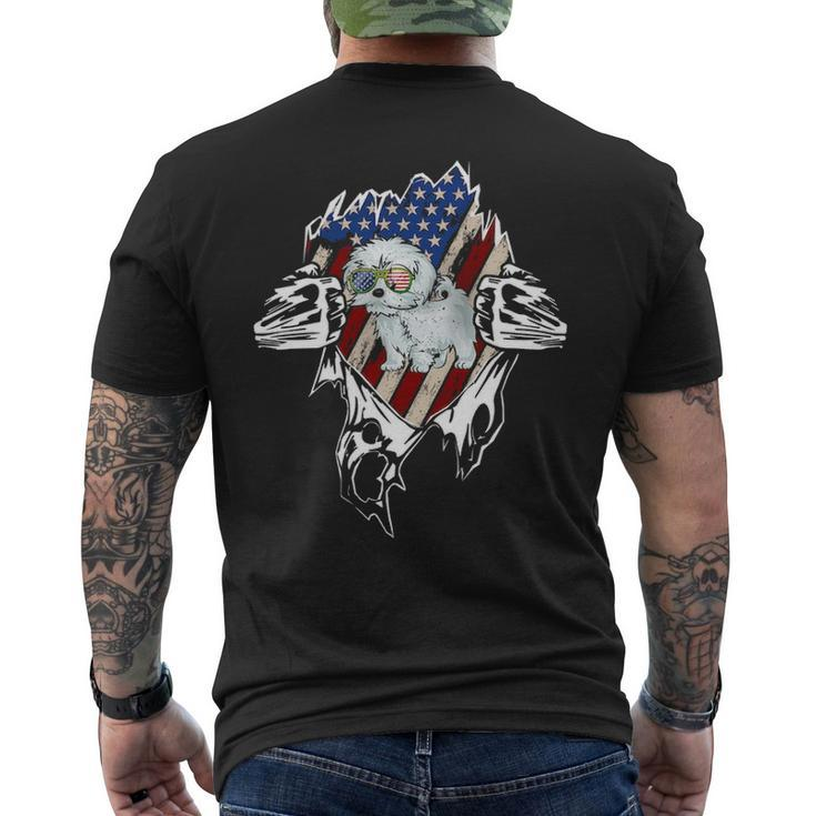 Maltese Dog Vintage Usa American Flag Men's T-shirt Back Print