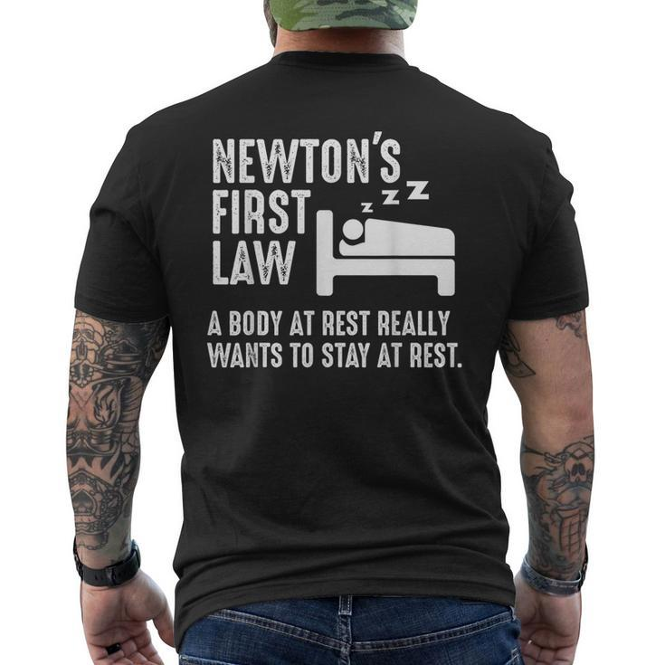 Newton Physics Joke First Law Sleep Gag Men's T-shirt Back Print
