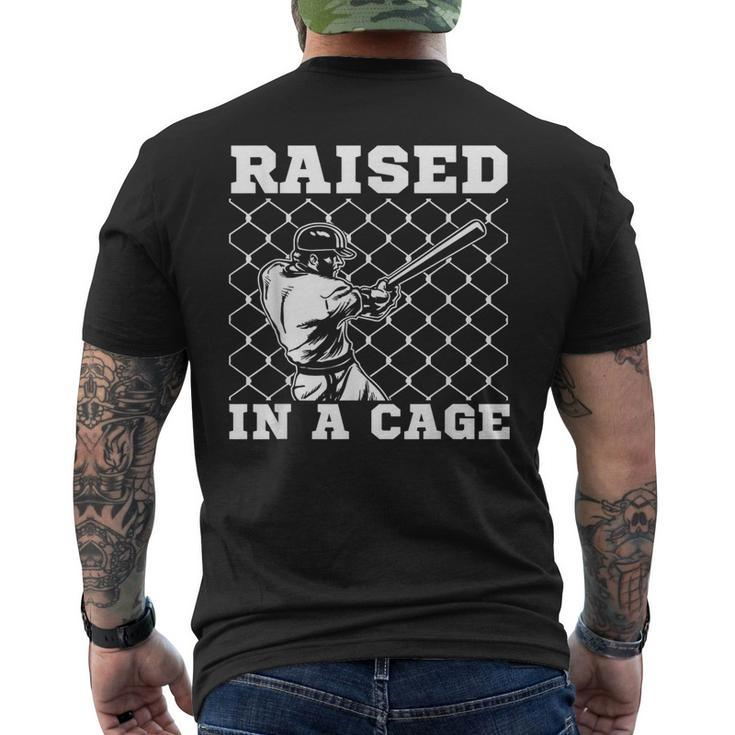 Raised In A Cage Baseball Coach Catcher Pitcher Men's T-shirt Back Print