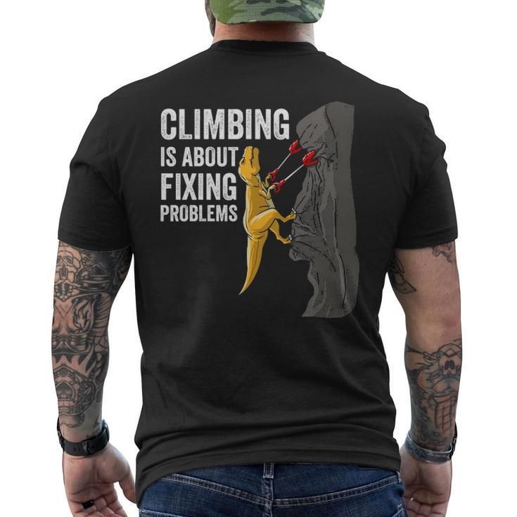 Rock Climbing T Rex Mountain Dinosaur Men's T-shirt Back Print