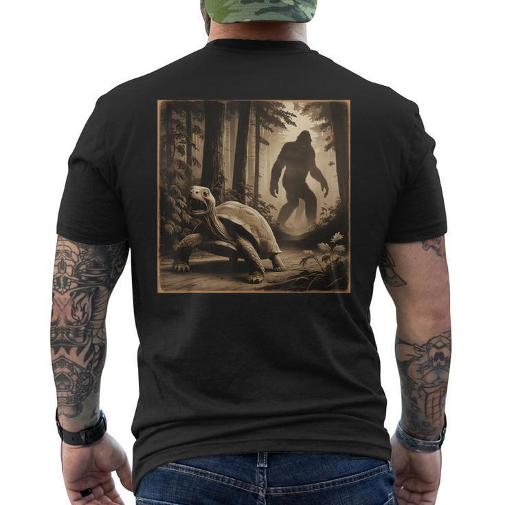 Surprised Scared Tortoise With Sasquatsch Bigfoot Men's T-shirt Back Print