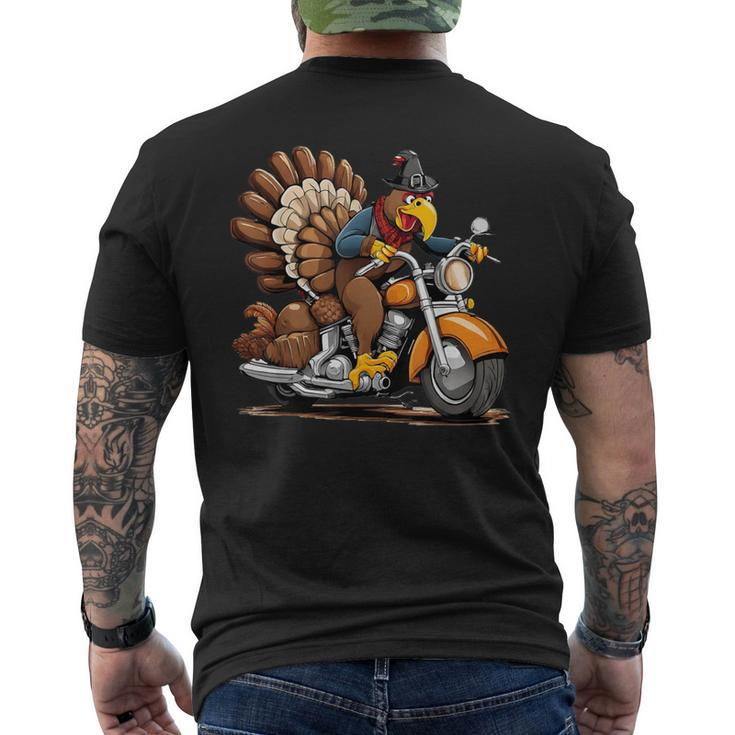 Thanksgiving Turkey On A Motorcycle Men's T-shirt Back Print