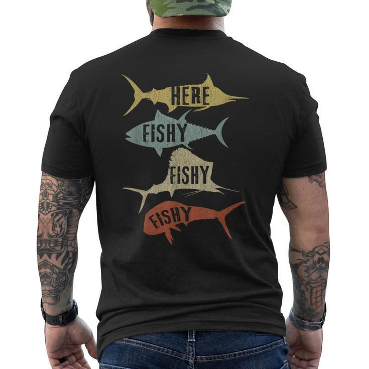 Vintage Saltwater Fishing Here Fishy-Fishy Men's T-shirt Back Print