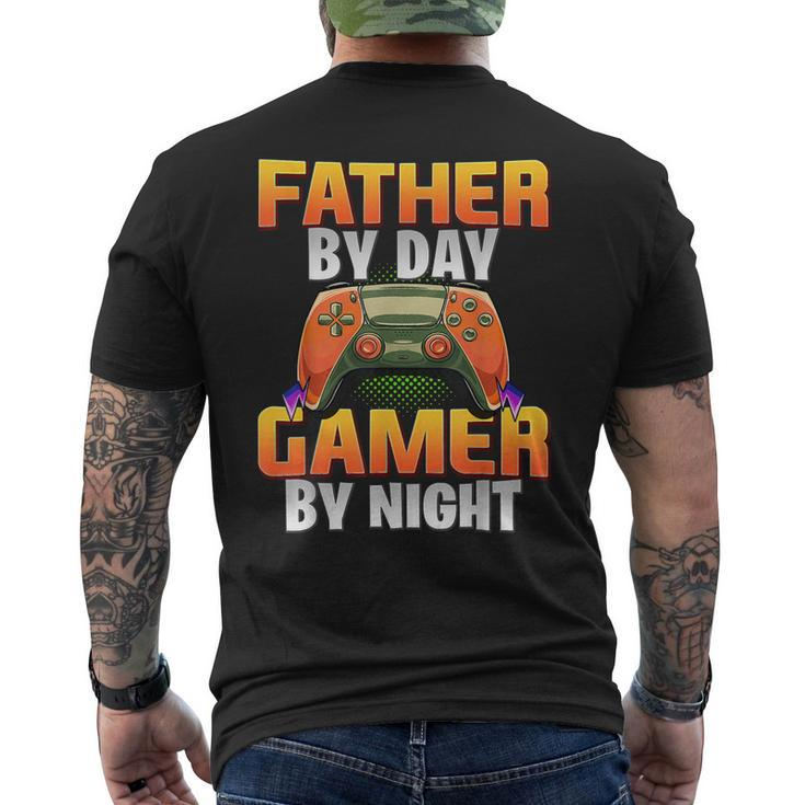 Gamer Dad Sayings Gaming Father By Day Gamer By Night Mens Back Print T-shirt