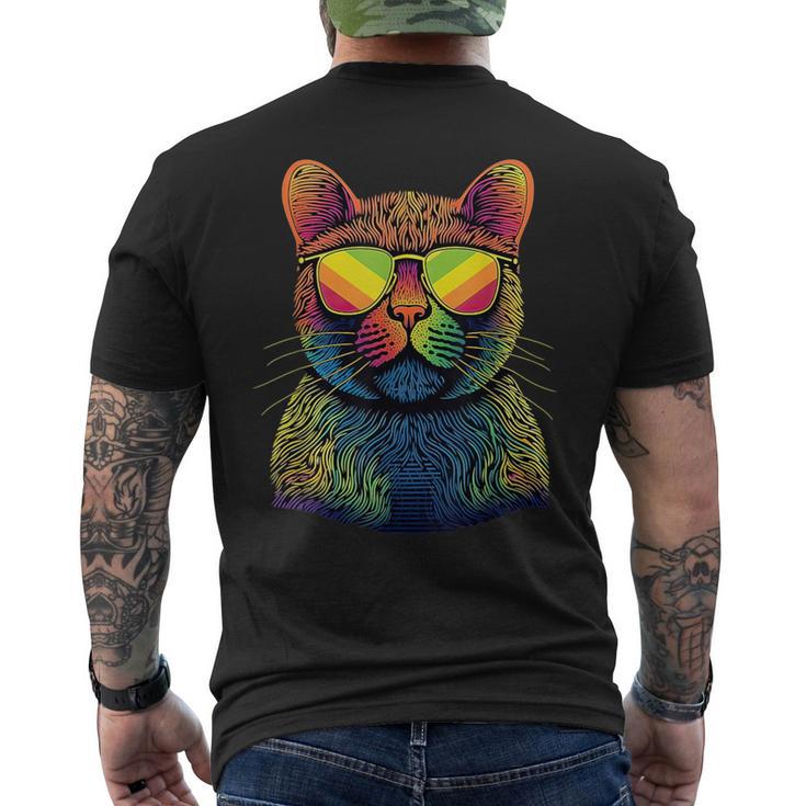 Gato Colorido Gatito Cool Catlover Camiseta Hombre Estampado Espalda