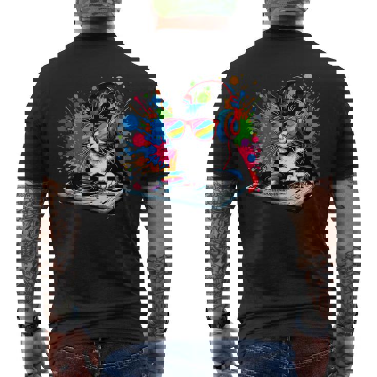 Gato Como Dj Y Djing Tocadiscos Edm Arte Pop Colorido Y Deejay Camiseta Hombre Estampado Espalda