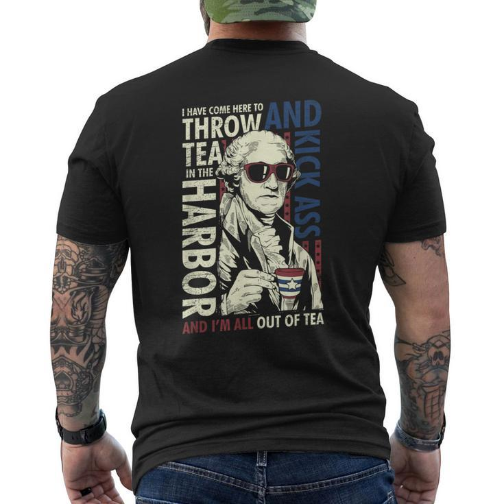 George Washington Throwing Tea Kick Ass 4Th Of July Men's T-shirt Back Print