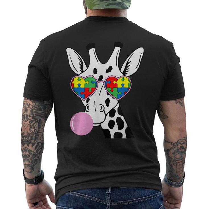 Giraffe Puzzle Piece Autism Awareness Autistic Warrior Men's T-shirt Back Print