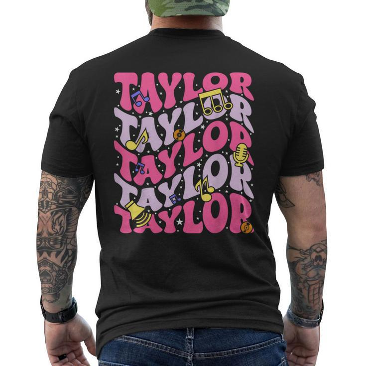 Girl Retro Taylor First Name Personalized Birthday Groovy Men's T-shirt Back Print