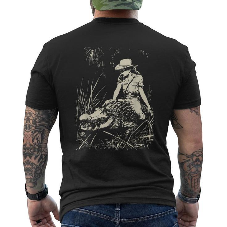 Girl Riding Alligator Weird Florida Crocodile Meme Men's T-shirt Back Print