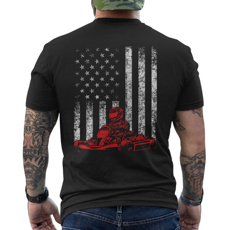 Go Kart Racing Go Karting Usa American Flag Race Driving Men's T-shirt Back Print