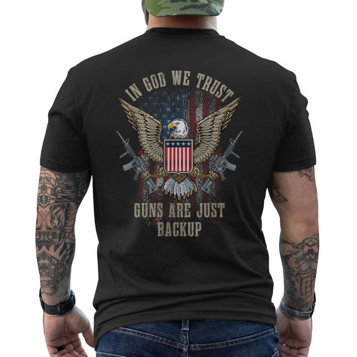 In God We Trust Guns Are Just Backup American Flag Men's T-shirt Back Print