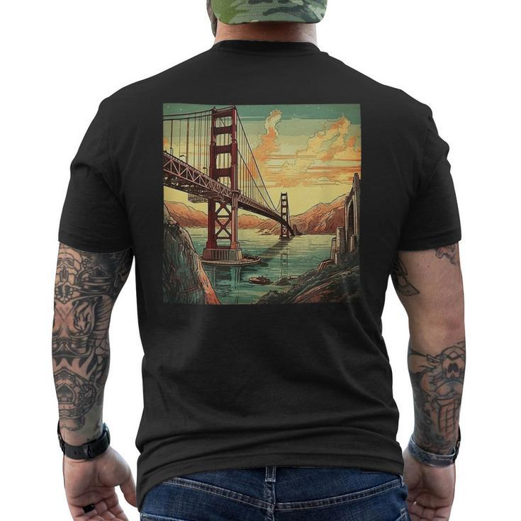 Golden Gate Bridge Sky Colorful Illustration Vintage Graphic Men's T-shirt Back Print
