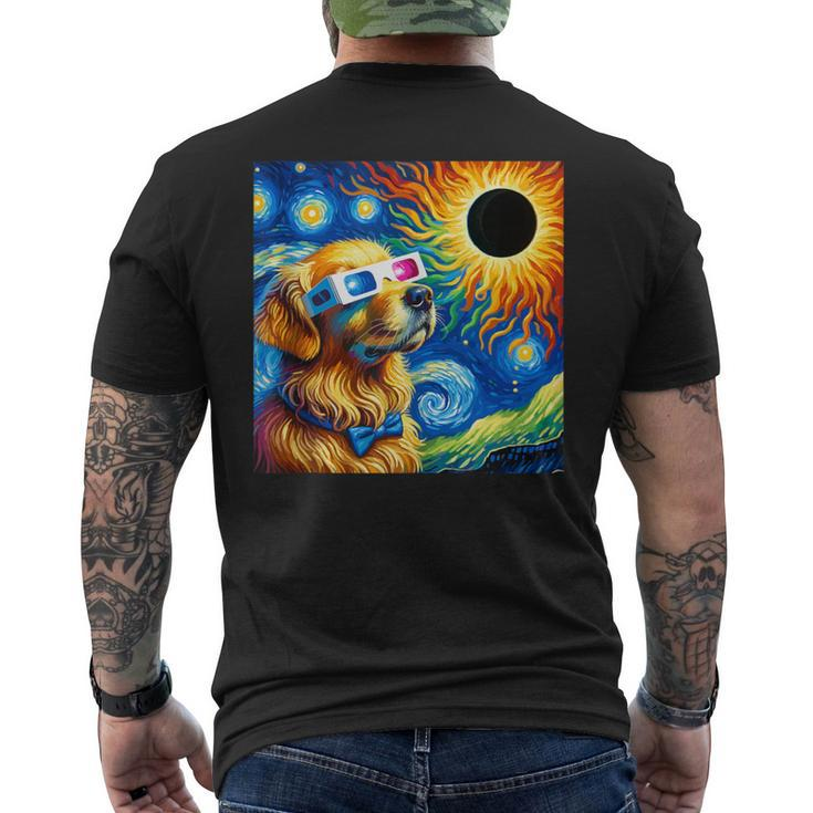 Golden Retriever Solar Eclipse 2024 Van Gogh Starry Night Men's T-shirt Back Print