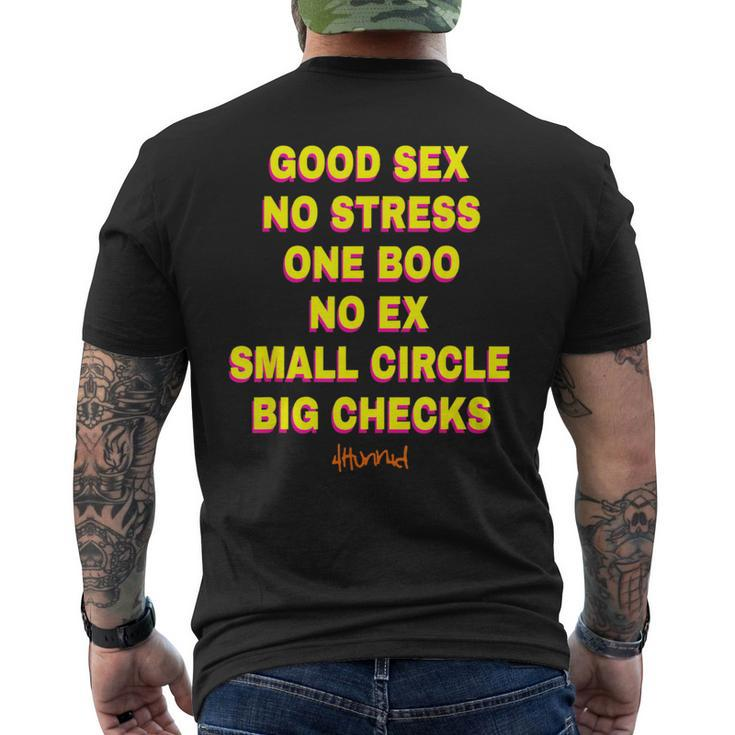 Good Sex No Stresses Ones Boo No Ex Small Circle Big Checks Men's T-shirt Back Print