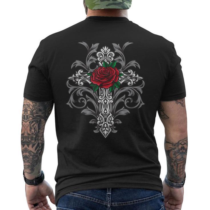 Gothic Cross And Rose Bright Colorful Beautiful On Men's T-shirt Back Print