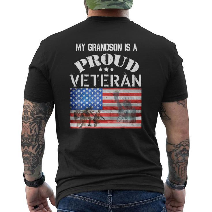 My Grandson Is A Proud Veteran American Flag Soldiers Tee Mens Back Print T-shirt