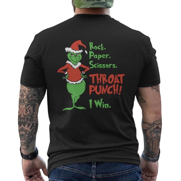 Grinch Rock Paper Scissors Throat Punch I Win Christmas Mens Back Print T-shirt