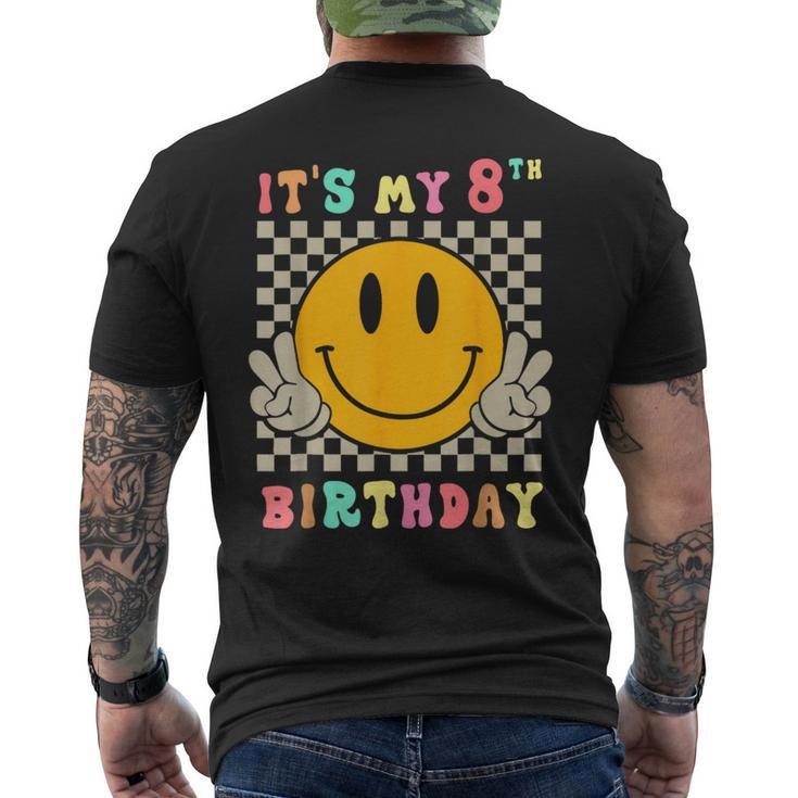 Groovy Hippie Smile Face It's My 8Th Birthday Happy 8 Year Men's T-shirt Back Print