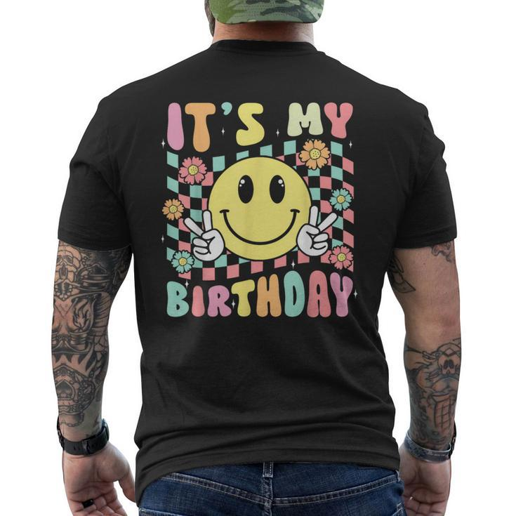 Groovy It's My Birthday Retro Smile Face Bday Party Hippie Men's T-shirt Back Print