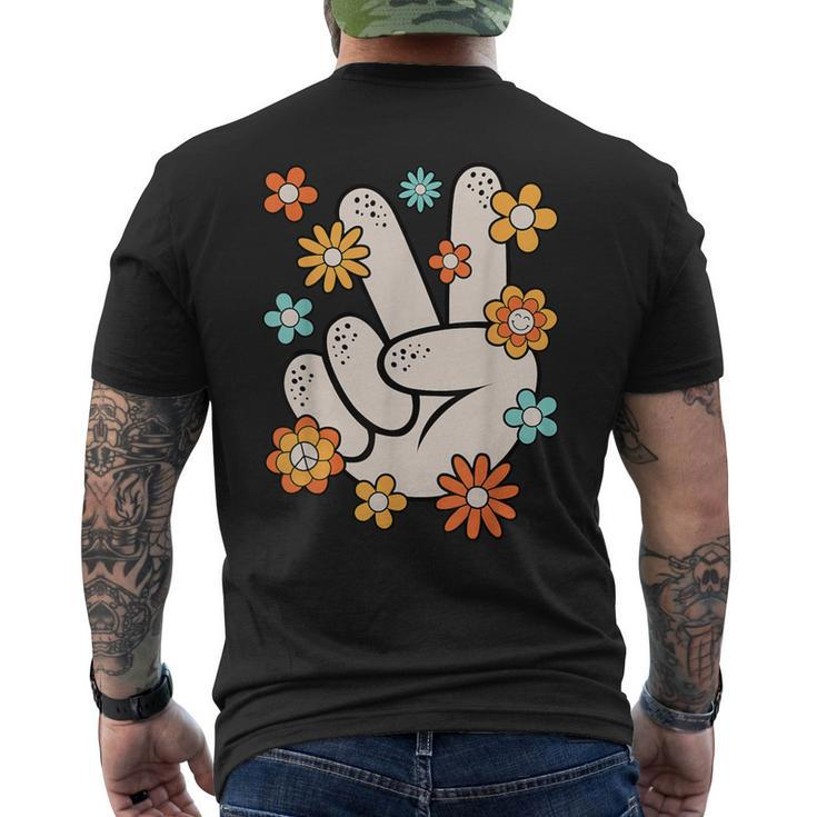 Groovy Peace Hand Sign Hippie Theme Party Outfit 60S 70S Men's T-shirt Back Print