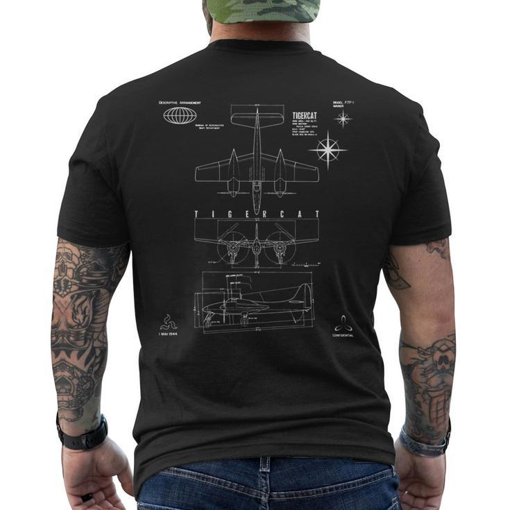 Grumman F7f-1 Tigercat Heavy Fighter 3View Technical Drawing Men's T-shirt Back Print