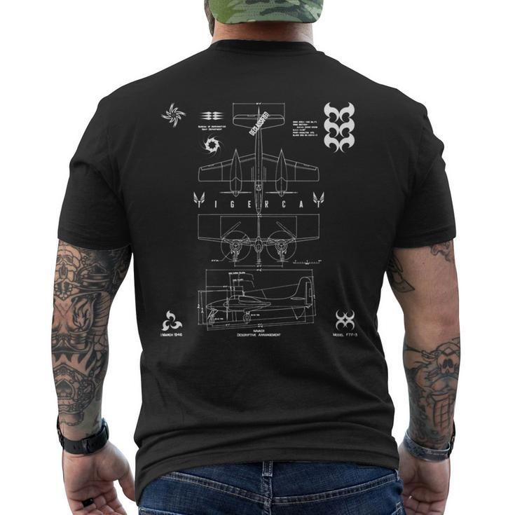 Grumman F7f-3 Tigercat Heavy Fighter 3View Technical Drawing Men's T-shirt Back Print
