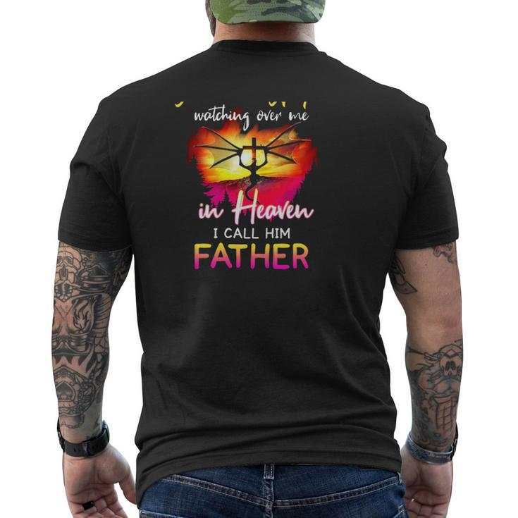 I Have A Guardian Angel Watching Over Me In Heaven I Call Him Father Christian Cross With Dragon Mens Back Print T-shirt