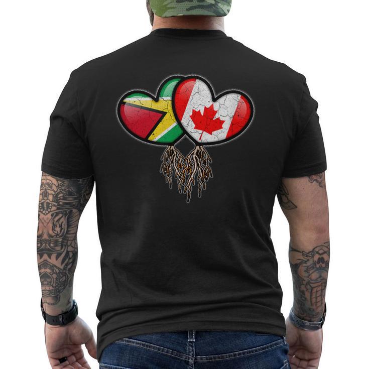 Guyanese Canadian Flags Inside Hearts With Roots Men's T-shirt Back Print