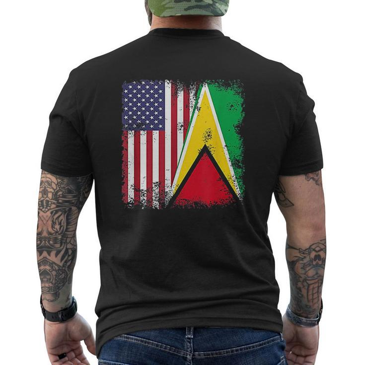 Half Guyanese Flag Vintage Guyana Usa Mens Back Print T-shirt