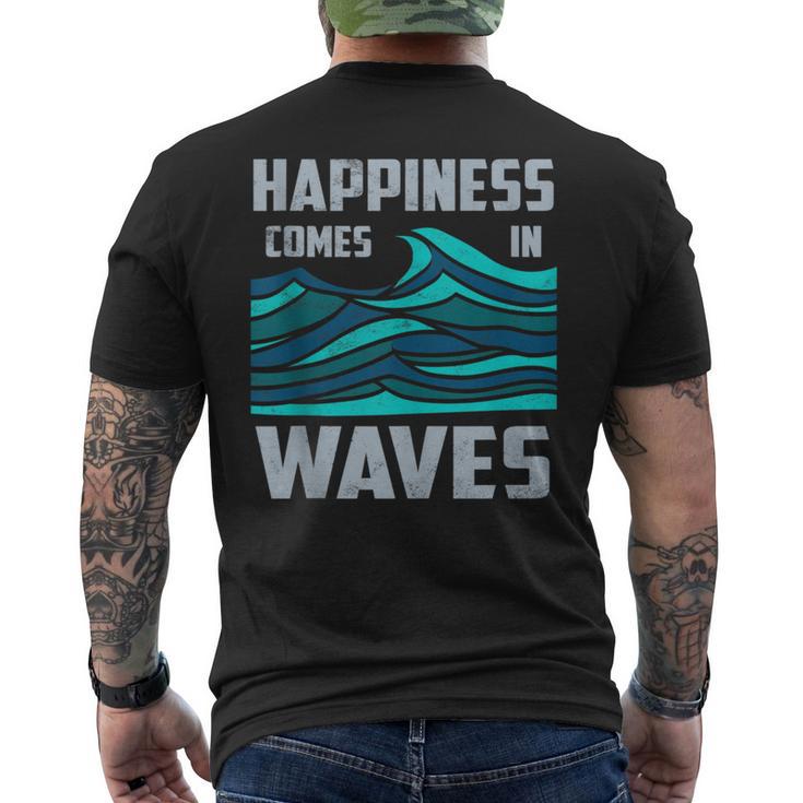 Happiness Comes In Waves Cool Vintage Surfer Surf Men's T-shirt Back Print