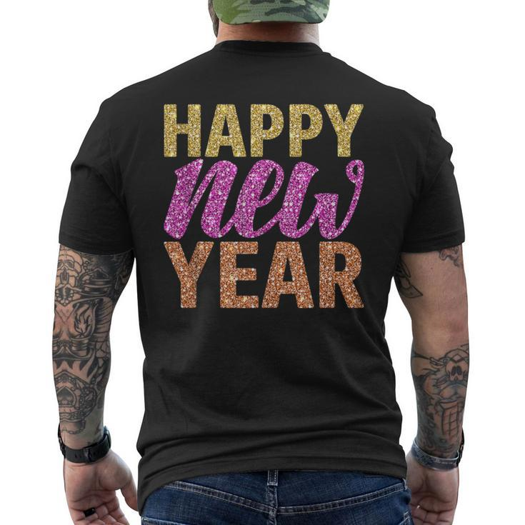 Happy New Year 2022 Sparkling Letters New Years Eve Men's T-shirt Back Print